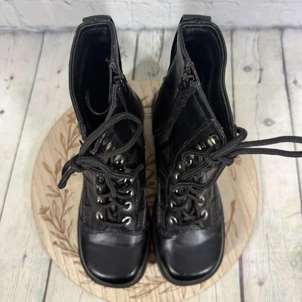 Vintage Y2K Grunge Goth Combat Boots Black Women Size 8 Chunky Platform Lug Sole
